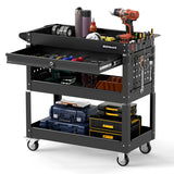 3 Tier Rolling Tool Cart with Lockable Drawer for Garage and Workshop