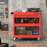 3 Tier Rolling Tool Cart with Lockable Drawer for Garage and Workshop