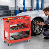 3 Tier Rolling Tool Cart with Lockable Drawer for Garage and Workshop