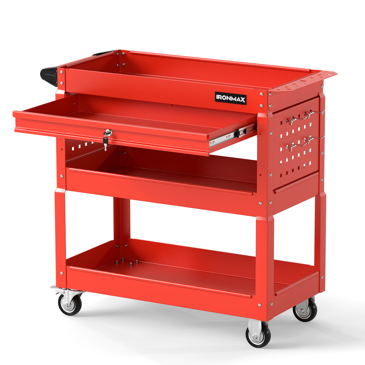 3 Tier Rolling Tool Cart with Lockable Drawer for Garage and Workshop