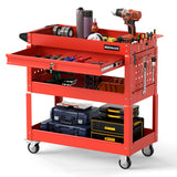 3 Tier Rolling Tool Cart with Lockable Drawer for Garage and Workshop
