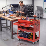 3 Tier Rolling Tool Cart with Lockable Drawer for Garage and Workshop