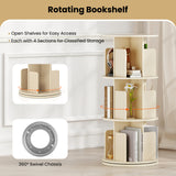 3-Tier Rotating Bookshelf with Dividers and Anti-falling Baffles