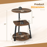 3-Tier Round End Table with Charging Station with Metal Frame-1 pack