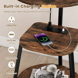 3-Tier Round End Table with Charging Station with Metal Frame-1 pack