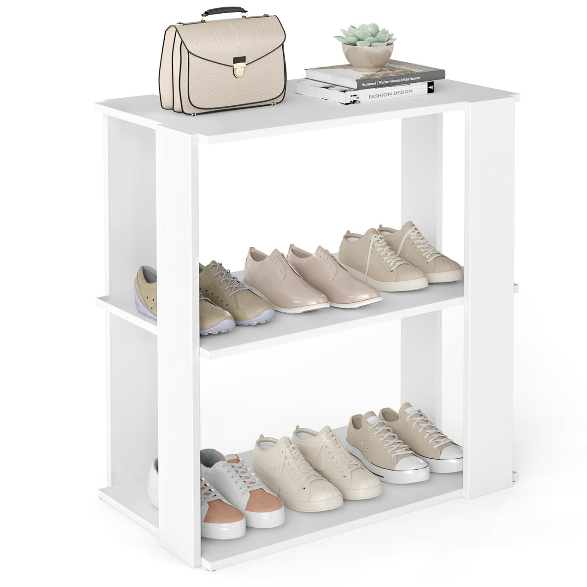 3-Tier Shoe Rack Modern Shoe Organizer with Stackable Design-White