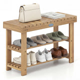 3-Tier Solid Wood Shoe Rack Bench with Slatted Shelves