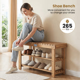 3-Tier Solid Wood Shoe Rack Bench with Slatted Shelves