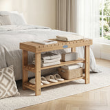 3-Tier Solid Wood Shoe Rack Bench with Slatted Shelves