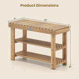 3-Tier Solid Wood Shoe Rack Bench with Slatted Shelves