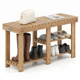 3-Tier Solid Wood Shoe Rack Bench with Slatted Shelves