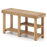 3-Tier Solid Wood Shoe Rack Bench with Slatted Shelves