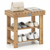 3-Tier Solid Wood Shoe Rack Bench with Slatted Shelves