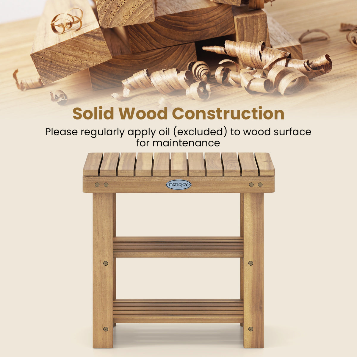 3-Tier Solid Wood Shoe Rack Bench with Slatted Shelves