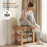 3-Tier Solid Wood Shoe Rack Bench with Slatted Shelves