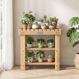 3-Tier Solid Wood Shoe Rack Bench with Slatted Shelves