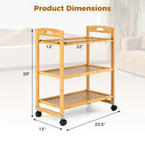 3-Tier Storage Rolling Cart Bamboo Utility Cart with 4 Universal Wheels-Natural