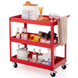 3-Tier Utility Cart Metal Mental Storage Service Trolley-Red
