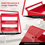 3-Tier Utility Cart Metal Mental Storage Service Trolley-Red