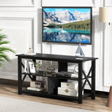 3 Tier Wood TV Stand for 55-Inch with Open Shelves and X-Shaped Frame