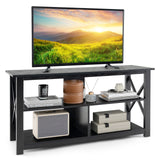 3 Tier Wood TV Stand for 55-Inch with Open Shelves and X-Shaped Frame