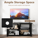 3 Tier Wood TV Stand for 55-Inch with Open Shelves and X-Shaped Frame