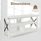3 Tier Wood TV Stand for 55-Inch with Open Shelves and X-Shaped Frame