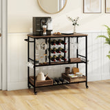 3 Tiers Bar Cart on Wheels with Glass Racks