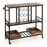 3 Tiers Bar Cart on Wheels with Glass Racks
