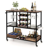 3 Tiers Bar Cart on Wheels with Glass Racks