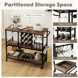 3 Tiers Bar Cart on Wheels with Glass Racks