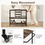 3 Tiers Bar Cart on Wheels with Glass Racks