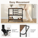 3 Tiers Bar Cart on Wheels with Glass Racks