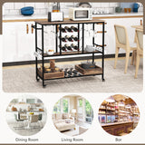 3 Tiers Bar Cart on Wheels with Glass Racks