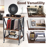 3 Tiers Vintage Style Rolling End Table with 3 Dividers for Albums-Brown