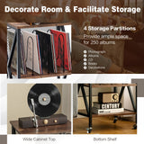 3 Tiers Vintage Style Rolling End Table with 3 Dividers for Albums-Brown