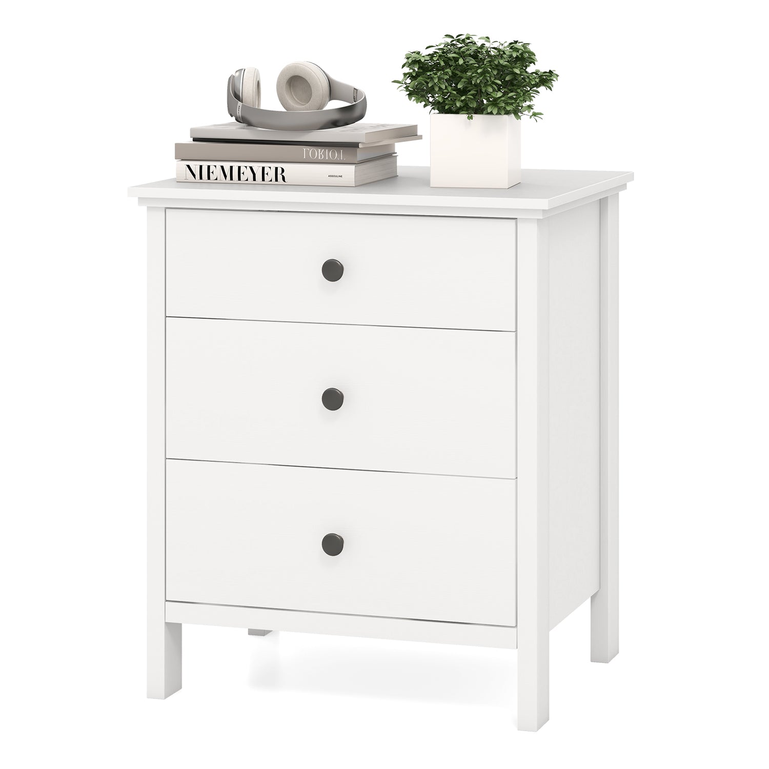 3-Drawer Wooden Nightstand Modern Bedside Table