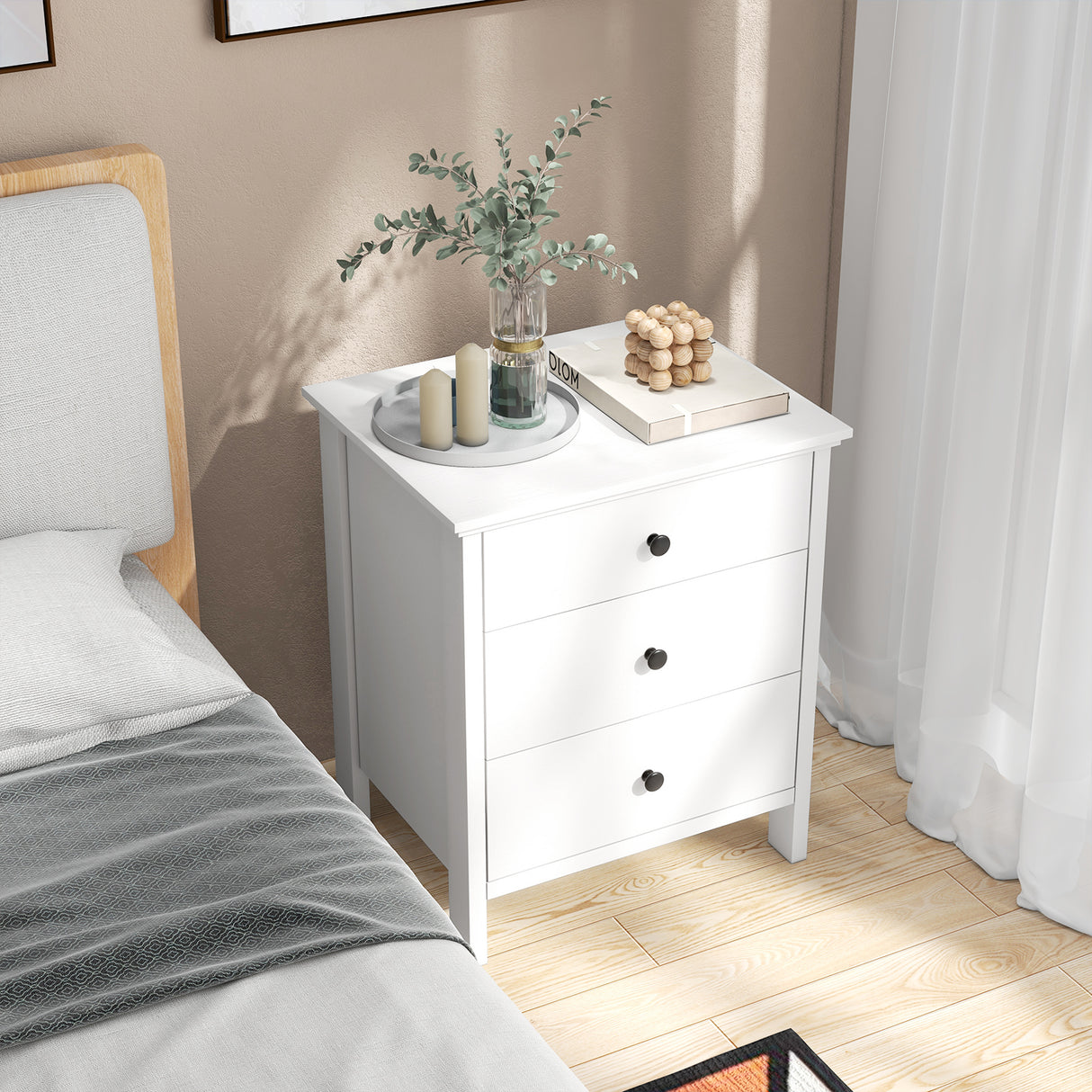 3-Drawer Wooden Nightstand Modern Bedside Table