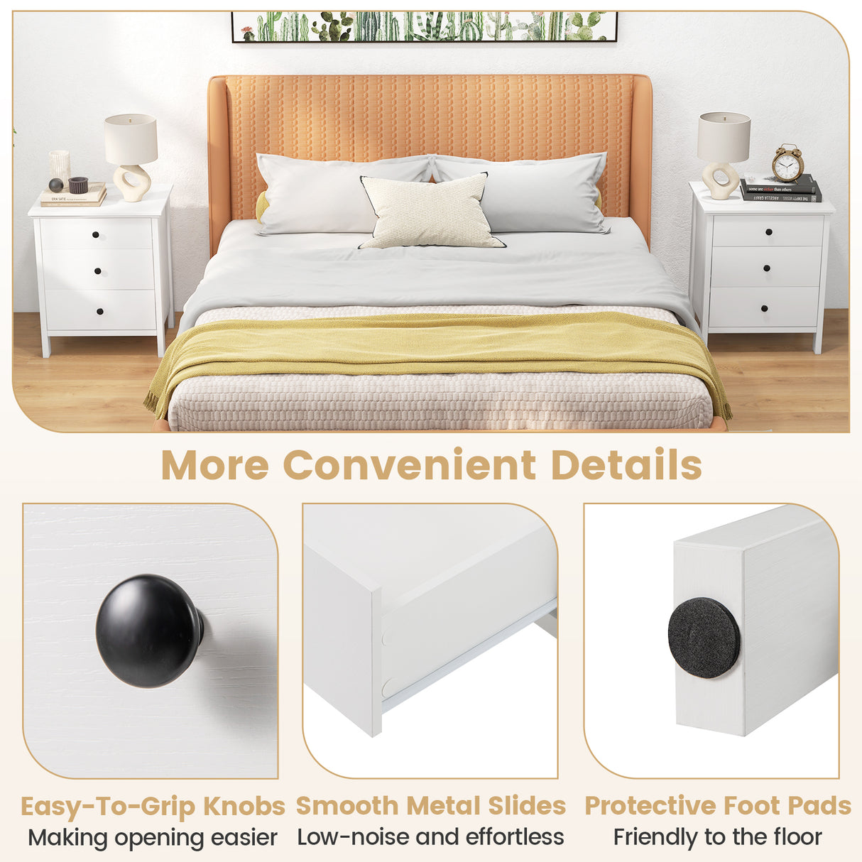 3-Drawer Wooden Nightstand Modern Bedside Table