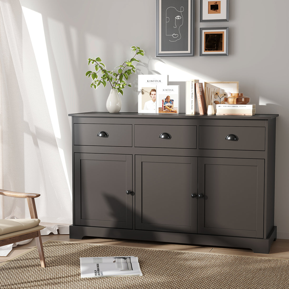 3 Drawers Sideboard Buffet Storage with Adjustable Shelves