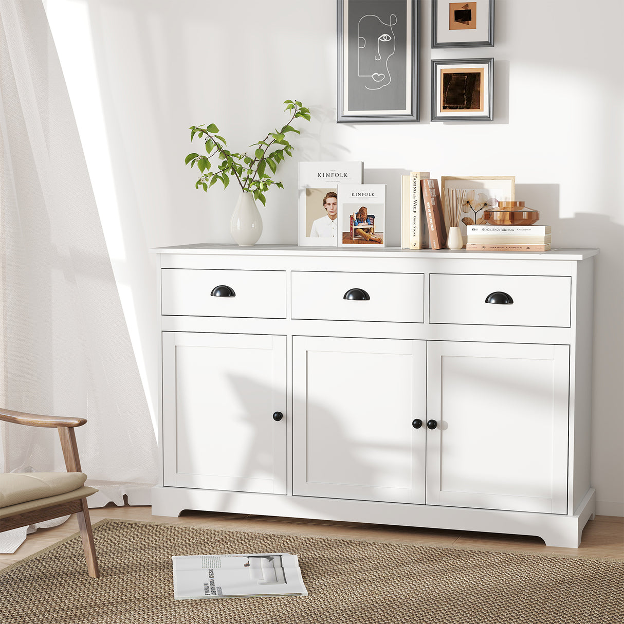 3 Drawers Sideboard Buffet Storage with Adjustable Shelves