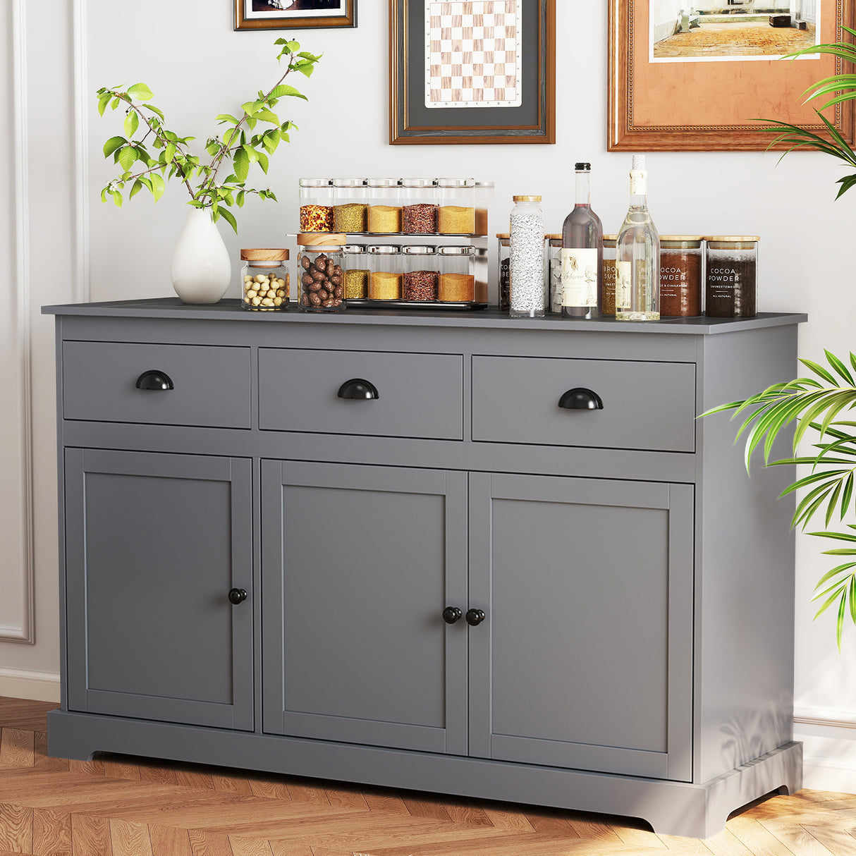 3 Drawers Sideboard Buffet Storage with Adjustable Shelves