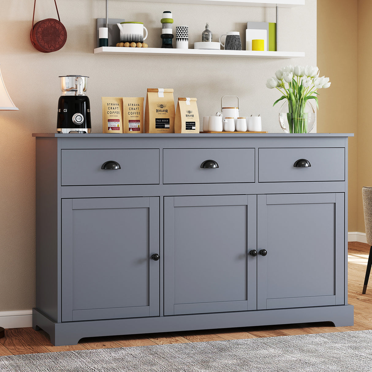 3 Drawers Sideboard Buffet Storage with Adjustable Shelves