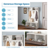 3 in 1 Coat Rack with Entryway Bench and Hooks and Enclosed Cabinet