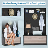 3 in 1 Coat Rack with Entryway Bench and Hooks and Enclosed Cabinet