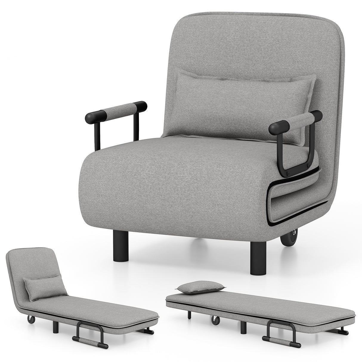 3-in-1 Convertible Sofa Bed with 5-Position Adjustable Backrest and Lumbar Pillow