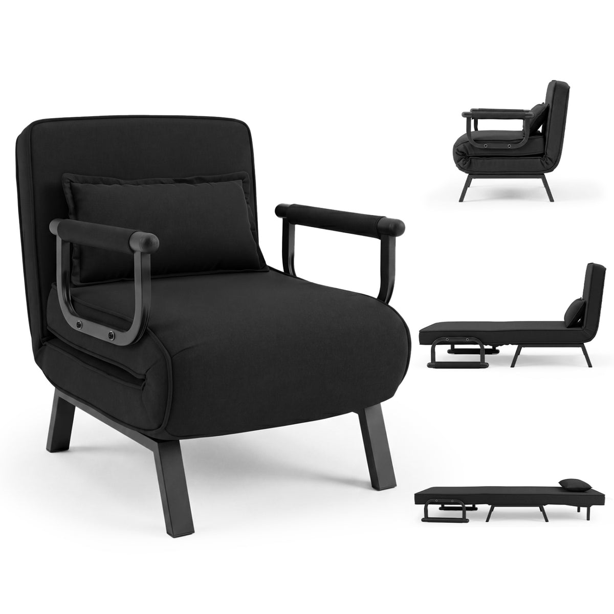 3-in-1 Folding Sofa Bed with Adjustable Backrest Comfy Cushion and Hidden Metal Legs