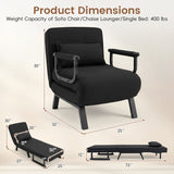 3-in-1 Folding Sofa Bed with Adjustable Backrest Comfy Cushion and Hidden Metal Legs