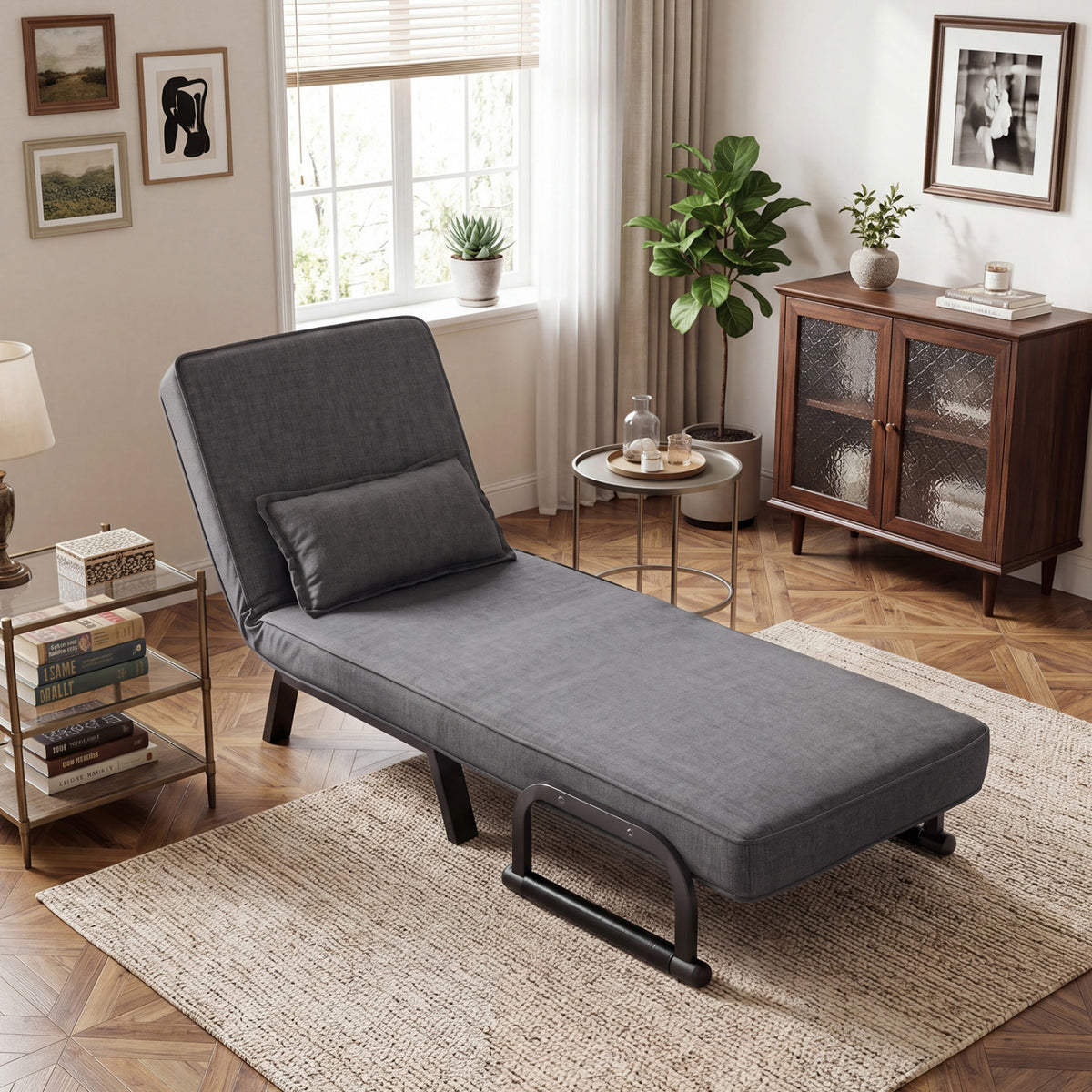 3-in-1 Folding Sofa Bed with Adjustable Backrest Comfy Cushion and Hidden Metal Legs