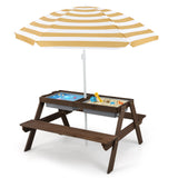 3-in-1 Kids Outdoor Picnic Water Sand Table with Umbrella Play Boxes